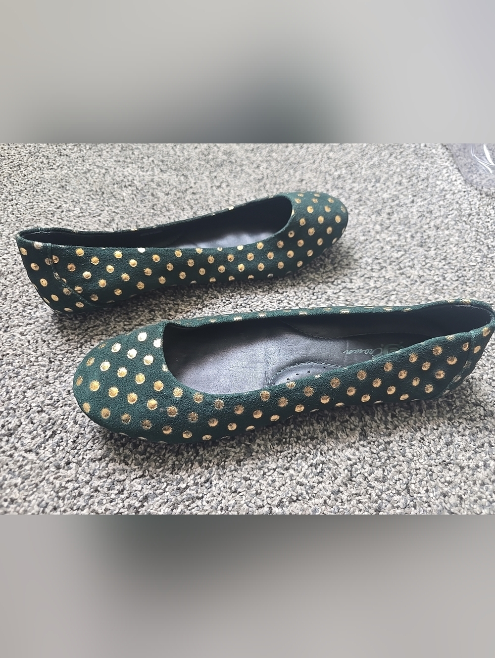 Born Crown Ballet Flats Womens 6 DarkGreen Suede Gold Spotted Round Toe Slip On - Picture 4 of 11
